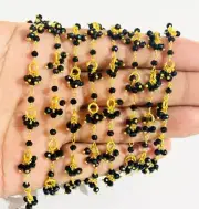 Handmade 3mm black faceted beads dangle cluster chain, beaded rosary bulk roll