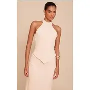 Natural Textured Halterneck Tie Back Top, Natural