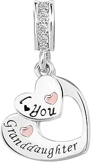 [ZakiaHo] Mum/Daughter/Grandma/Granddaughter/Nana/Autie/Wife/Sister/Best Friend Rose Gold Plated Heart I Love You Charms for Bracelets Compatible with Pandora Bracelets