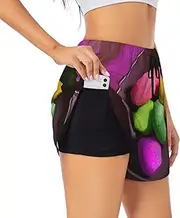 [GaxfjRu] Yoga Meditation Print Women's Running Shorts High Waisted Running Shorts Pocket Sporty Gym Elastic Short, Black, XXL