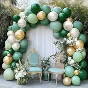 Green Balloon Garland Double Stuffed Dark Green Gold Balloons Emerald Green White Pearl Balloon Arch Kit For Birthday Baby Shower Christmas St. Patrick's Day Jungle Party Decorations