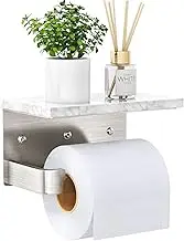 Gypie Toilet Paper Holder with Shelf, Extended Base Wall Mounted, Marble Toilet Roll Holder Brushed Nickel for Bathroom Washroom