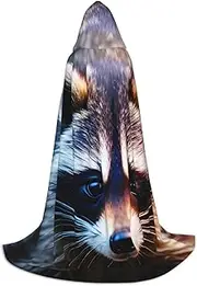 SKKNT Little Raccoon Face Print Halloween Hooded Cloak Full Length Cape With Hood For Men And Women For Carnival