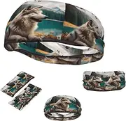 FJWSLCH Fun Animal Wolf Headbands for Women Men Non Slip Workout Sweatbands Adjustable Sports Hair Bands Elastic Head Bands Moisture Wicking Hairband for Running, Cycling, Yoga, Spa