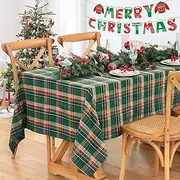 Plaid Tablecloth 57x84 Inch Green Christmas Table Cloth Checkered Fabric for Holiday Picnic Christmas Table Decoration