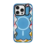 iPhone 16 Pro Impact Ring Stand Case MagSafe Compatible Wavy Rainbow Marble Border