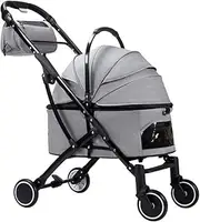 Foldable Pet Cat Stroller Luxury Dog Prem Pushchair for Multiple Cats, Dog Strollers for Small Medium Dogs, Detachable Pet Stroller Carriage Dog Walker with Storage Bag(Gray a)