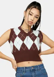 Mocha Would You Rather Cropped Argyle Vest