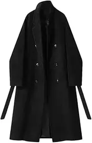 [Generic] Women Thick Long Woolen Jackets Coats Tops With Belt Winter Lapel Wool Blend Elegant Classic Veste