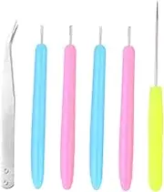 WEKAMOS 6pcs Quilling Paper Tool Set DIY Craft Kit with Comfortable Pen Tweezer and Needle for Paper Quilling Projects and Teaching Random Color
