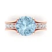 2.89 Round Cut Natural Aquamarine Promise Bridal Band set Sliding 14k Rose Gold