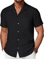 [PJ PAUL JONES] Men's Cuban Shirt Casual Short Sleeve Button Down Shirts Cotton Summer Beach Shirts