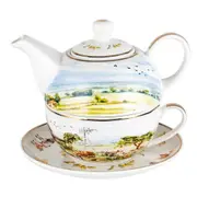 LMD Country Life New Bone China Tea For One Teapot Kettle w/Saucer Set 450ml