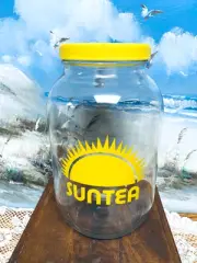 Sun Tea Glass Jar 1 Gallon with Lid Yellow Iced Tea Sweet Tea 10" Tall Vintage