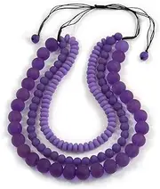 [Avalaya] Purple/3 Strand Layered Resin Bead Cord Chunky Necklace/60cm-70cm/ Adjustable, One Size, cords Resin