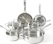 [MARTHA STEWART] Castelle 10 Piece 18/8 Stainless Steel Induction Safe Pots and Pans Non-Toxic Cookware Set