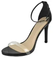 Delicious Ankle Strap Stiletto High Heel Open Toe Lucite Clear Band JACKEY Black