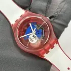 NEW✅ Swatch Clownfish White And Red Strap Skeleton Dial Unisex Watch SUOR102