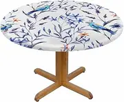 Blue Flower Round Tablecloth Tropical Birds Kingfisher Floral Waterproof Oil-Proof Table Cover Table Cloth For Indoor Dining, Outdoor Picnic Parties, Camping ,Fits For Table 40-44" Inches