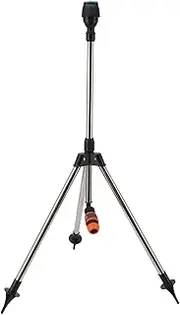Impact Sprinkler on Tripod Base, Heavy Duty Lawn Sprinkler, 360 Degree Rotating Tripod Sprinkler Stainless Steel Adjustable Coverage Tower Sprinkler for Lawn Yard Garden