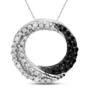 14k White Gold Round Black Diamond Circle Pendant 1/6 Cttw