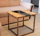 12" Square Black Epoxy Resin Coffee Bistro Table Acacia Wood Personalized Tables