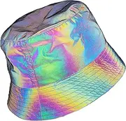 [LZLRUN] Rainbow Reflective Fisherman's Hat Caps Men Fluorescent Hat Casual Night Halloween Cap, Gray, Medium