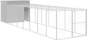 vidaXL Dog House, Dog Kennel with Roof and Run, Dog Crate for Outdoor Garden Backyard, Puppy Playpen with Door, Light Grey Galvanised Steel