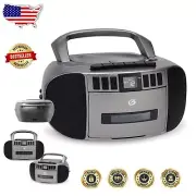 Compact AM/FM Boombox with Top-Load CD, Cassette Player & Stereo Speakers - Gray