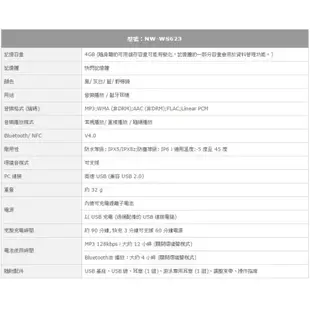 SONY索尼 NW-WS623(4GB) 預購 藍牙入耳頸掛耳機 公司貨 防水 運動 游泳耳機