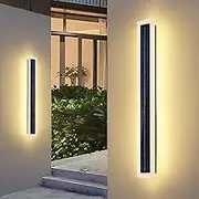 Outdoor Solar Wall Lamp Wireless LED Long Wall Light Waterproof IP65 Outside Black Rectangular Wall Sconce Modern Acrylic Exterior Garden Wall Lighting Courtyard Villa Front Door (60CM,Warm Light)