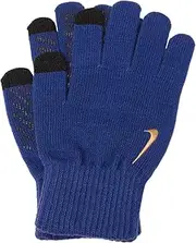 [Nike] Men`s Knit Grip Tech Gloves (Blue(N0003510421)/Gold, Small/Medium)