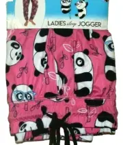 New Womens Large 12-14 Jogger Sleep Pants Pink Panda Bears Briefly Stated