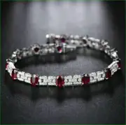 9.40CT Oval Cut Simulated Red Garnet 925 Silver Gold Plated Beautiful Bracelet