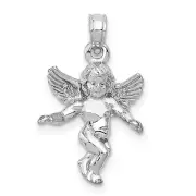 14k White Gold 3D White Gold Polished Solid Angel Charm Pendant