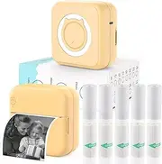 Mini Sticker Printer - Mini Pocket Printer for iPhone Thermal Printer with 10 Rolls Thermal Paper for Journal, Memo, Photo, Yellow
