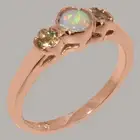 Solid 14k Rose Gold Natural Opal & Peridot Womens Trilogy Ring - Sizes 4 to 12