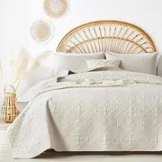 akkialla King/Cal King Quilt Bedding Set for All Seasons,Lightweight Light Beige Bedspreads King Size,Modern Style Microfiber Soft Floral Pattern Coverlet Set(1 Quilt,2 Pillow Shams)