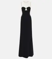 [Stella McCartney] Stella McCartney Mesh-paneled crêpe gown AU 2 black