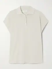 [SAINT LAURENT] SAINT LAURENT - Embroidered Cotton-blend Piqué Polo Shirt - Gray - L L Gray