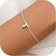 [Silvora] S925 Sterling Silver Initial Letter Bracelet - A to Z, 6.3" + 2" Adjustable Personalized 26 Alphabet Jewelry Initial Bracelet for Women
