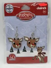 Brand New Claire's Rudolph The Red Nosed Reindeer Dangle Earrings