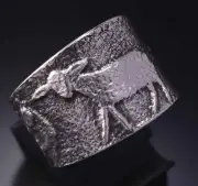 Size 8-3/4 Silver Navajo Tufacast The Lamb of God Ring - Darryl Dean Begay 5B19X