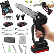 Mini Chainsaw Rechargeable Cordless Electric Chainsaw Portable Powered Lithium 6 in One Hand Chainsaw with 24V 2 Battery and 4 Chain for Tree Branch Wood Cutting Tree Garden Pruning Shears Tools