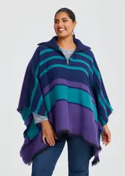 [Taking Shape] Taking Shape Zip Front Poncho in Multi, Ponte - Women's Accessories Multi