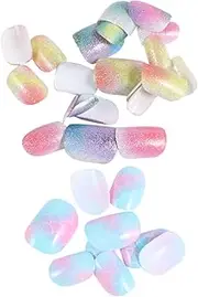 BIUDECO 48 Boxes Fake Nails Kit Faux False Toenails Press-on Nails Extra Strong Nail Glue Stickers False Toe Nails Fingernails Short False Nails Boards Almond Press on Nails Colorful