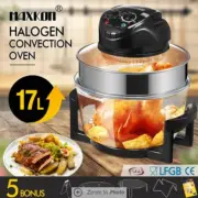 17L Halogen Oven Turbo Convection Cooker Electric Air Fryer Black 6kg 1200-1400W
