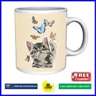 Cute Cat Coffee Mug KITTEN WITH BUTTERFLY Pattern Pet Mum Girl Kids Present Gift