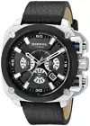 NEW DIESEL BAMF SILVER+BLACK TONE,BLACK LEATHER BAND,CHRONO,WATCH-DZ7345
