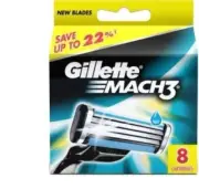 GILLETE Mach 3 Manual Shaving Razor Blades - 8s Pack (Cartridge) (Pack of 8)